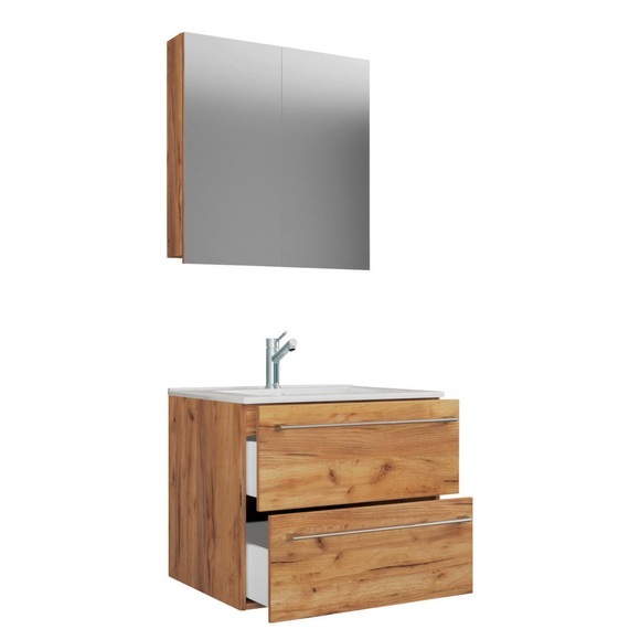 MID.YOU Waschtischkombi 60 cm , 3Tlg-Badinos , Honigeiche , Holzwerkstoff , 2 Schubladen , 60 cm , melaminharzbeschichtet,melaminharzbeschichtet,Nachbildung,Nachbildung , hängend , 000657023215