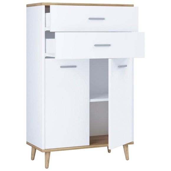 MID.YOU Kommode 60/97/28 cm , Landos , Weiss, Honigeiche , Holzwerkstoff , 1 Fächer , 60x97x28 cm , melaminharzbeschichtet,melaminharzbeschichtet,Nachbildung,Nachbildung , stehend , 000657025303