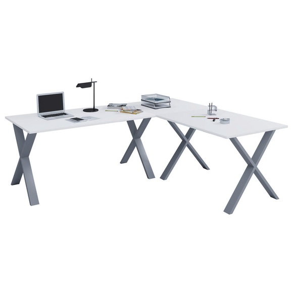 MID.YOU Eckschreibtisch 160/50/76 cm in silberfarben, weiss , Lona , Holzwerkstoff , 50x76 cm , melaminharzbeschichtet,Nachbildung , 000657026338