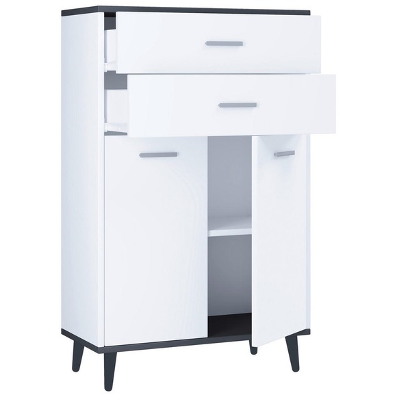 MID.YOU Highboard 60/97/28 cm , Lindas , Anthrazit, Weiss , Metall , Holzoptik , 1 Fächer , 60x97x28 cm , melaminharzbeschichtet,melaminharzbeschichtet,Nachbildung,Nachbildung , stehend, in verschiedenen Holzdekoren erhältlich , 000657027704