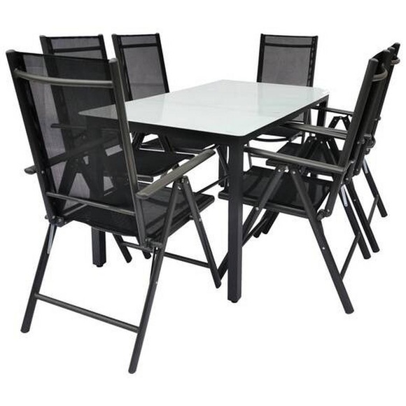 Ambia Garden Gartentischgruppe , 915315 7-Tlg Sitzgruppe , Anthrazit , Metall, Glas, Textil , matt , Stühle klappbar , 000657038704