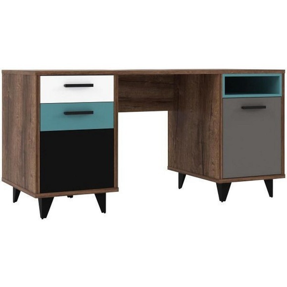 Carryhome Schreibtisch in holzwerkstoff 150/74/60 cm , Raven , Grau, Grün, Schwarz, weiss, Eichefarben , Kunststoff , 150x74x60 cm , Dekorfolie,Nachbildung , Stauraum , 000687018804