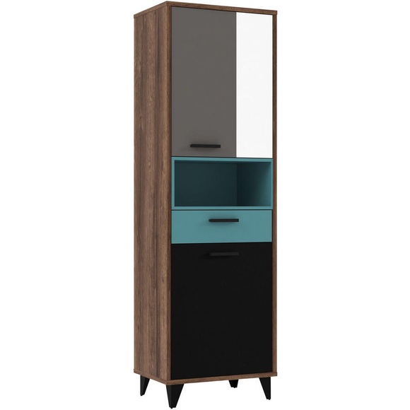 Carryhome Regal 59,8/192,4/41,5 cm grau, grün, schwarz, weiss, eichefarben , Raven , Holzwerkstoff , 59.8x192.4x41.5 cm , Dekorfolie,Nachbildung , Typenauswahl,Typenauswahl,Typenauswahl , 000687018806