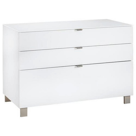 Hom`in Sideboard 110,1/73,1/52,5 cm , Poole , weiss , Metall , 110.1x73.1x52.5 cm , Dekorfolie,farbig, lackiert,Nachbildung , Beimöbel erhältlich, stehend, Abdeckplatte aus Glas,Beimöbel erhältlich, stehend, Abdeckplatte aus Glas,Beimöbel erhäl