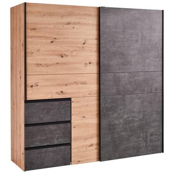 Schrank WINN II 2 Schiebetür(en) 3 Schubladen artisan eiche, dunkelgrau