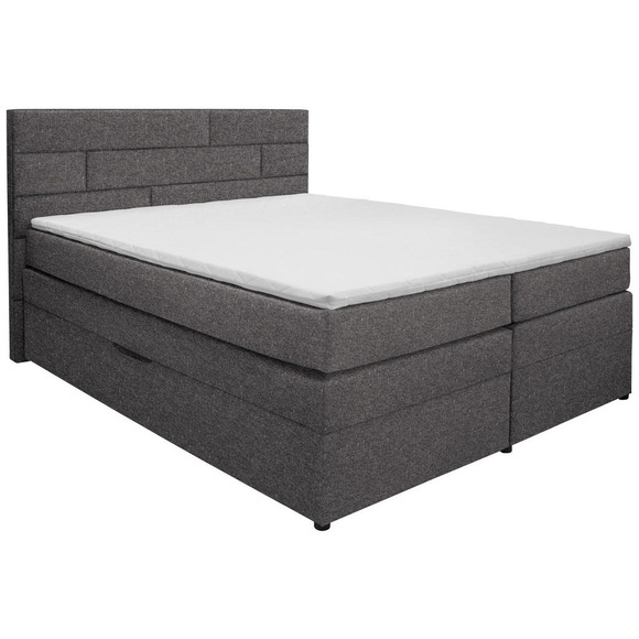 Carryhome Boxspringbett 160/200 cm in hellgrau , Space , Textil , Kiefer , vollmassiv , H2=mittel bis ca.80kg , 160x200 cm , lackiert,Webstoff,Echtholz , Federkernmatratze, Topper durchgehend,Federkernmatratze, Topper durchgehend,Federkernmatratze, T
