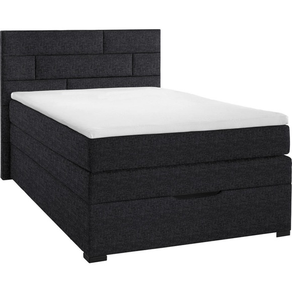 Carryhome Boxspringbett 120/200 cm in dunkelgrau , Space , Textil , Kiefer , vollmassiv , H2=mittel bis ca.80kg , 120x200 cm , lackiert,Webstoff,Echtholz , Federkernmatratze, Topper durchgehend,Federkernmatratze, Topper durchgehend,Federkernmatratze,