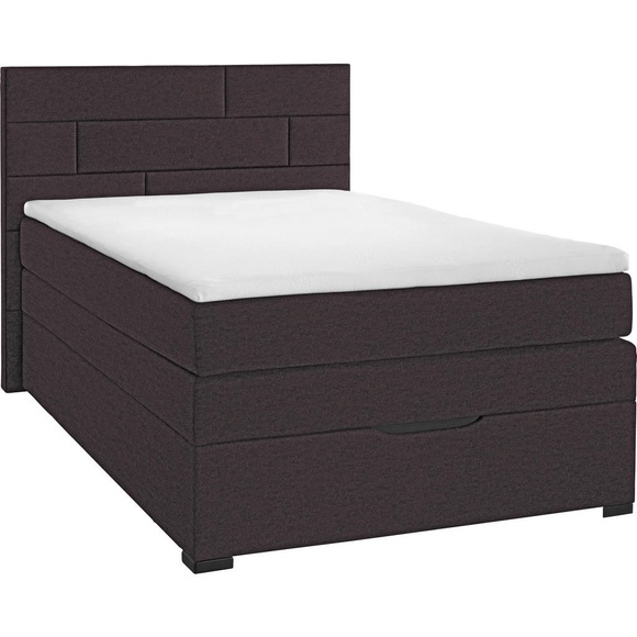 Carryhome Boxspringbett 140/200 cm in dunkelbraun , Space , Textil , Kiefer , vollmassiv , H2=mittel bis ca.80kg , 140x200 cm , lackiert,Webstoff,Textilgeflecht,Webstoff,Webstoff,Echtholz , Topper durchgehend,Topper durchgehend,Topper durchgehend,Top