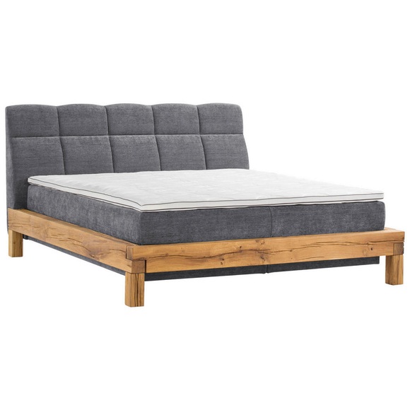 Livetastic Boxspringbett 160/200 cm in anthrazit , Boxspring BED Bull , Textil , Buche , massiv , H2+H2=mittel bis ca.80kg , 160 cm , Natur,Chenille,Jersey,Chenille,Echtholz , Matratze, gepolstertes Kopfteil, Topper durchgehend, In verschiedenen Grö