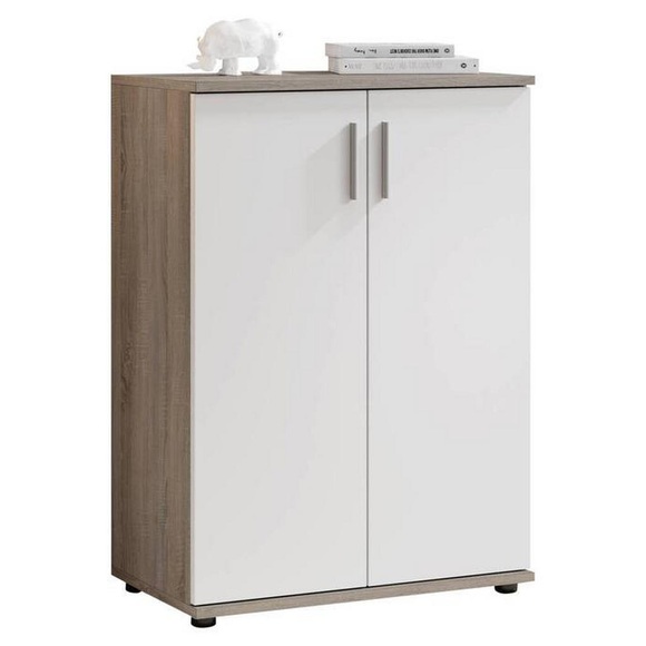 XXXLutz Kommode 60/82/35 cm , Bobby -Top- , weiss, Eichefarben , Holzwerkstoff , 1 Fächer , 60x82x35 cm , Dekorfolie,Nachbildung , 000887024101