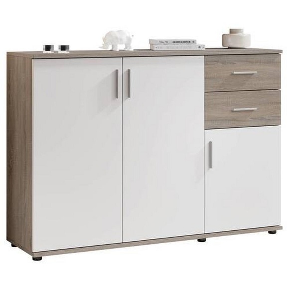 XXXLutz Kommode 120/82/35 cm , Bobby , weiss, Sonoma Eiche , Kunststoff , 120x82x35 cm , Dekorfolie,Nachbildung , Typenauswahl, stehend,Typenauswahl, stehend,Typenauswahl, stehend , 000887024102