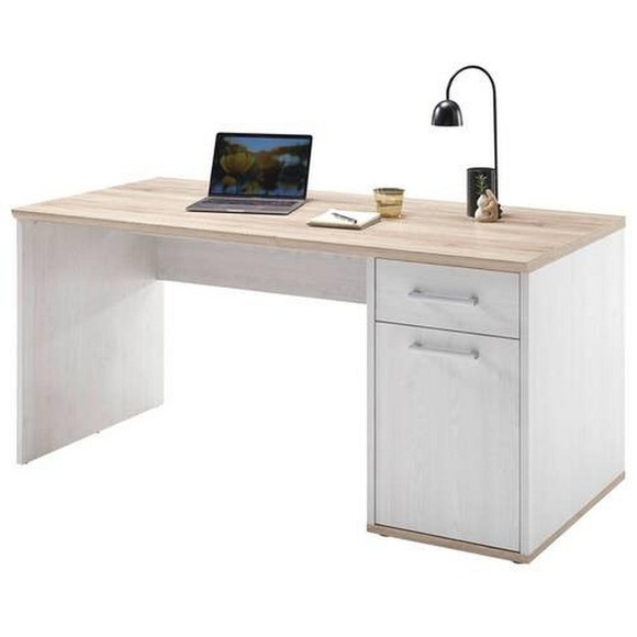 MID.YOU Schreibtisch 160/73/76 cm in weiss, eichefarben , Romance , Kunststoff , 73x76 cm , Dekorfolie,Nachbildung , 000887032305