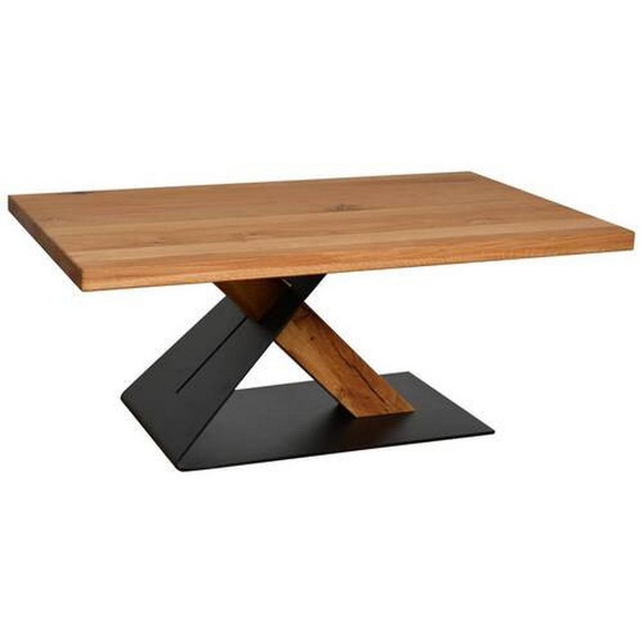 Linea Natura Couchtisch in holz, metall 110/70/45 cm , Zeta , Schwarz, Eichefarben , Eiche , Schichtholz, vollmassiv, 2-Schicht , 70x45 cm , matt, pulverbeschichtet,naturgeölt,Echtholz , 000898000102