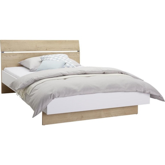 Hom`in Bett 140/200 cm in weiss, eichefarben , Spectre , Holzwerkstoff , 140x200 cm , matt, Dekorfolie,Nachbildung , 000003000602