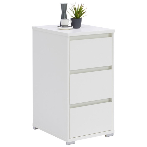 Carryhome Kommode 40/79/48 cm , Line , weiss , Holzwerkstoff , 3 Schubladen , 40x79x48 cm , Dekorfolie, Melamin,matt,Nachbildung , Beimöbel erhältlich,Beimöbel erhältlich,Beimöbel erhältlich , 000003003405