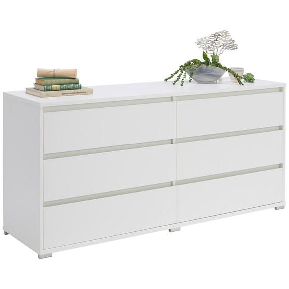 Carryhome Kommode 160/79/48 cm , Line , weiss , Holzwerkstoff , 160x79x48 cm , Dekorfolie, Melamin,matt,Nachbildung , Beimöbel erhältlich,Beimöbel erhältlich,Beimöbel erhältlich , 000003003407