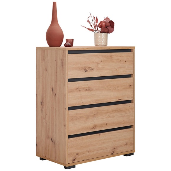 Carryhome Kommode 80/103/48 cm , Line , Anthrazit, Eichefarben , Holzwerkstoff , 80x103x48 cm , Dekorfolie, Melamin,matt,Nachbildung , Beimöbel erhältlich,Beimöbel erhältlich,Beimöbel erhältlich , 000003003302
