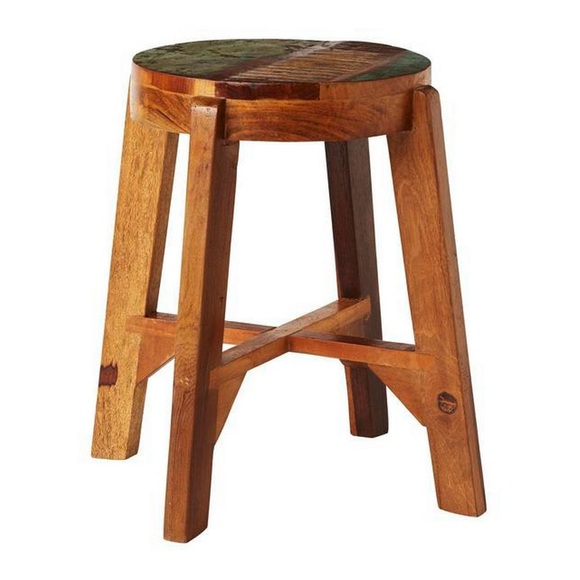 Landscape Hocker in holz braun, multicolor , Goa , Altholz, Recyclingholz , massiv , 46 cm , lackiert, Gebrauchsspuren,Echtholz , 000377002010