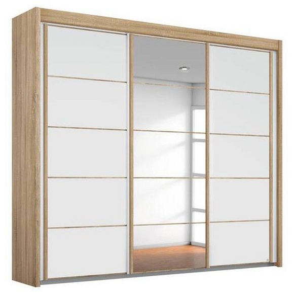 Cantus Schwebetürenschrank in weiss, eichefarben , Imperial 2.6 , Holzwerkstoff , 3 Fächer , 225x197x65 cm , Dekorfolie,verspiegelt,Nachbildung , In verschiedenen Grössen erhältlich, in verschiedenen Holzdekoren erhältlich , 00038007742K