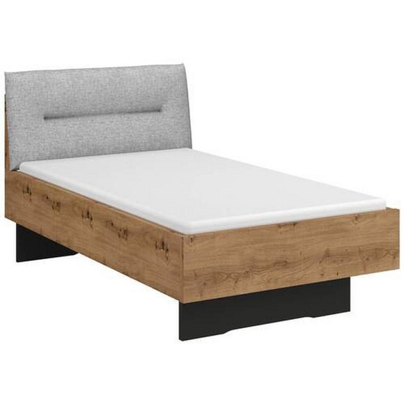 Stylife Bett 100/200 cm in graphitfarben, grau, eiche artisan , Lima , Textil, Holzwerkstoff , 100 cm , Dekorfolie,Webstoff,Nachbildung , Über- und Sondergrössen erhältlich, gepolstertes Kopfteil, In verschiedenen Grössen erhältlich , 0003800852