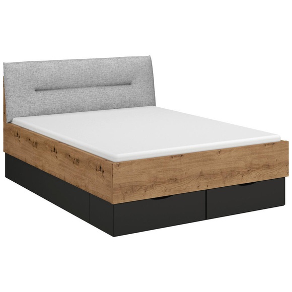 Stylife Bett 140/200 cm in graphitfarben, grau, eiche artisan , Lima , Textil, Holzwerkstoff , 140 cm , Dekorfolie,Webstoff,Nachbildung , Über- und Sondergrössen erhältlich, gepolstertes Kopfteil, In verschiedenen Grössen erhältlich , 0003800852