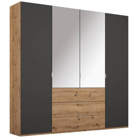 Stylife Drehtürenschrank in graphitfarben, eichefarben , Lima , Holzwerkstoff , 5 Fächer , 201x223x60 cm , bedruckt,Nachbildung , Typenauswahl, Beimöbel erhältlich, umfangreiches Zubehör erhältlich, In verschiedenen Grössen erhältlich, in ver
