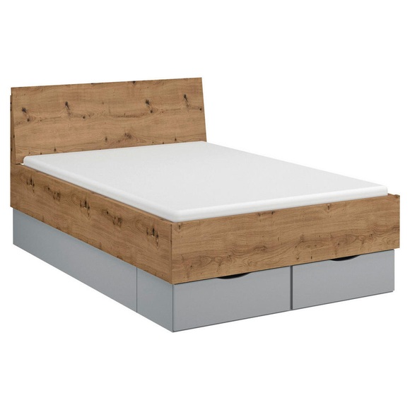 Stylife Bett 120/200 cm in grau, eichefarben , Lima , Holzwerkstoff , 120 cm , Dekorfolie,Nachbildung , Über- und Sondergrössen erhältlich, In verschiedenen Grössen erhältlich , 000380085248