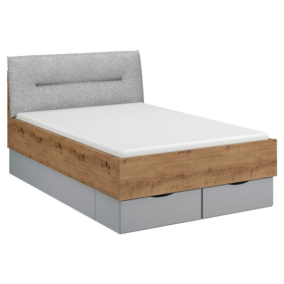 Stylife Bett 120/200 cm in grau, eichefarben , Lima , Textil, Holzwerkstoff , 120 cm , Dekorfolie,Webstoff,Nachbildung , Über- und Sondergrössen erhältlich, gepolstertes Kopfteil, In verschiedenen Grössen erhältlich , 000380085253