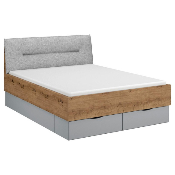Stylife Bett 140/200 cm in grau, eichefarben , Lima , Textil, Holzwerkstoff , 140 cm , Dekorfolie,Webstoff,Nachbildung , Über- und Sondergrössen erhältlich, gepolstertes Kopfteil, In verschiedenen Grössen erhältlich , 000380085254