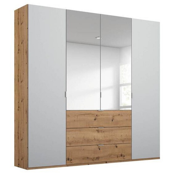 Stylife Drehtürenschrank in grau, eichefarben , Lima , Holzwerkstoff , 5 Fächer , 4 Schubladen , 201x223x60 cm , bedruckt,Nachbildung , Typenauswahl, Beimöbel erhältlich, umfangreiches Zubehör erhältlich, In verschiedenen Grössen erhältlich, 