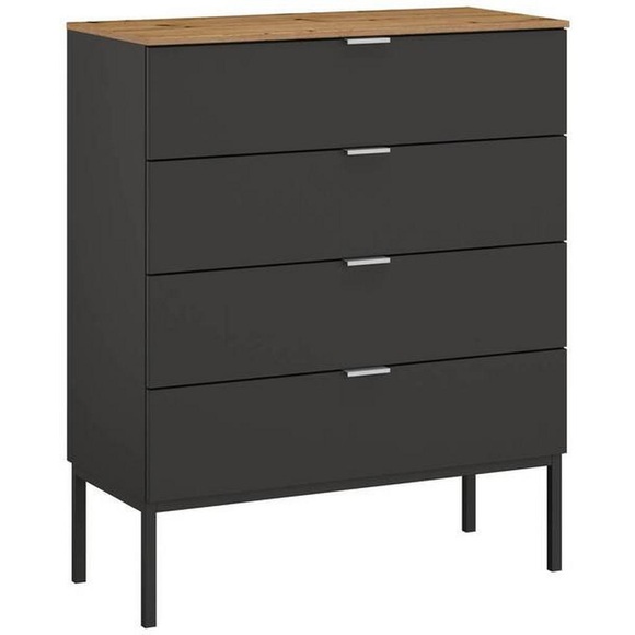 Stylife Kommode 80/100/42 cm , Lima , Graphitfarben, Eiche Artisan , Metall , 80x100x42 cm , matt,Dekorfolie,Nachbildung , Typenauswahl, Beimöbel erhältlich, stehend, in verschiedenen Holzdekoren erhältlich , 000380085295