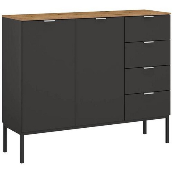 Stylife Sideboard 120/100/42 cm , Lima , Graphitfarben, Eiche Artisan , Holzwerkstoff , 120x100x42 cm , matt,Dekorfolie,Nachbildung , Typenauswahl, Beimöbel erhältlich, stehend, in verschiedenen Holzdekoren erhältlich , 000380085296