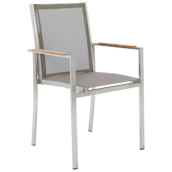 XXXLutz Stapelsessel in holz, metall, textil silberfarben, teakfarben , Tina , Teakholz , massiv , 58x91x49 cm , gebürstet,Netzbespannung,Echtholz , stapelbar , 001433002111