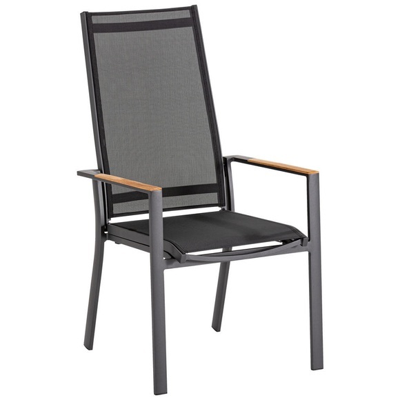 XXXLutz Gartenklappsessel in metall, textil anthrazit, schwarz , Palos Flex Hochlehner , Teakholz , massiv , 60x110x73 cm , pulverbeschichtet,Natur,Echtholz , stapelbar, wetterfest, UV-beständig , 001433005202