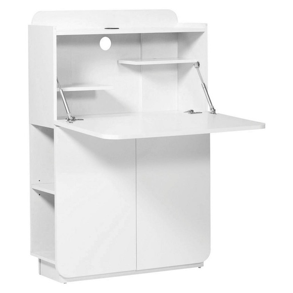 XXXLutz Sekretär in holzwerkstoff , Cu-Culture Mc , Weiss , 28x120 cm , Hochglanz, Dekorfolie,Nachbildung , klappbar, Stauraum , 001504008401