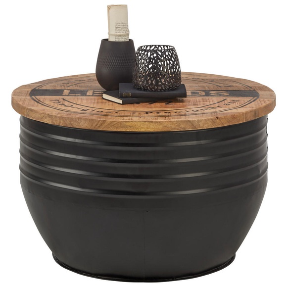 Landscape Couchtisch in holz, metall 75/75/45 cm , Lea , Naturfarben, Schwarz , Mangoholz , massiv , 75x45x75 cm , pulverbeschichtet,Natur,Echtholz , Stauraum , 001630003002