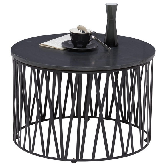 XXXLutz Couchtisch in metall, stein 60/60/40 cm , Como Ii , Schwarz , 60x40x60 cm , pulverbeschichtet,Naturstein,Marmor , 001630006802