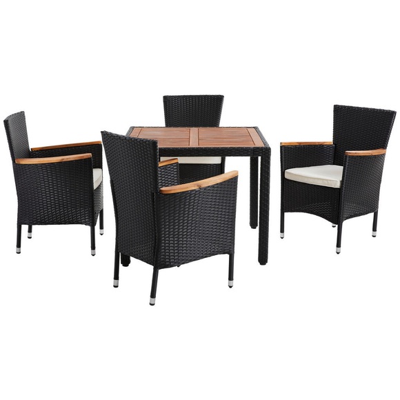Ambia Garden Gartentischgruppe , Lena , Creme, Schwarz, Akaziefarben , Holz, Metall, Kunststoff, Textil , Akazie , Hartholz , pulverbeschichtet,geölt,Echtholz , 001694000302