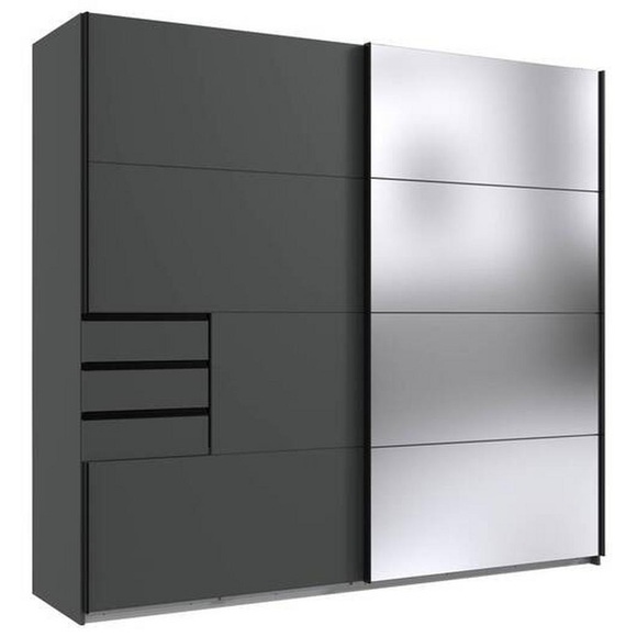 MID.YOU Schwebetürenschrank in graphitfarben , Saigon , Metall , 4 Fächer , 3 Schubladen , 225x210x64 cm , Dekorfolie,Dekorfolie,Nachbildung,Nachbildung , 001787040009
