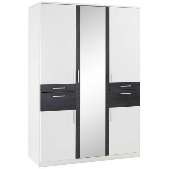MID.YOU Kleiderschrank in graphitfarben, grau, weiss , Koblenz , Kunststoff , Abstraktes , 3 Fächer , 4 Schubladen , 135x199x58 cm , Dekorfolie,Dekorfolie,Nachbildung,Nachbildung , in verschiedenen Holzdekoren erhältlich , 001787071501