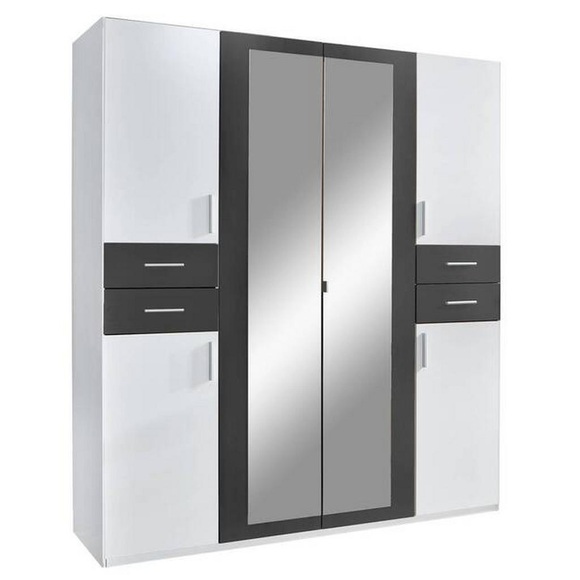 MID.YOU Kleiderschrank in graphitfarben, weiss , Vegas , Kunststoff , 5 Fächer , 180x208x58 cm , Dekorfolie,Dekorfolie,Nachbildung,Nachbildung , In verschiedenen Grössen erhältlich, in verschiedenen Holzdekoren erhältlich , 001787072502