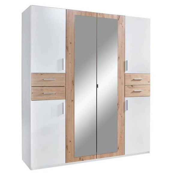MID.YOU Kleiderschrank in weiss, eiche artisan , Vegas , Kunststoff , 5 Fächer , 180x208x58 cm , Dekorfolie,Dekorfolie,Nachbildung,Nachbildung , In verschiedenen Grössen erhältlich, in verschiedenen Holzdekoren erhältlich , 001787072503