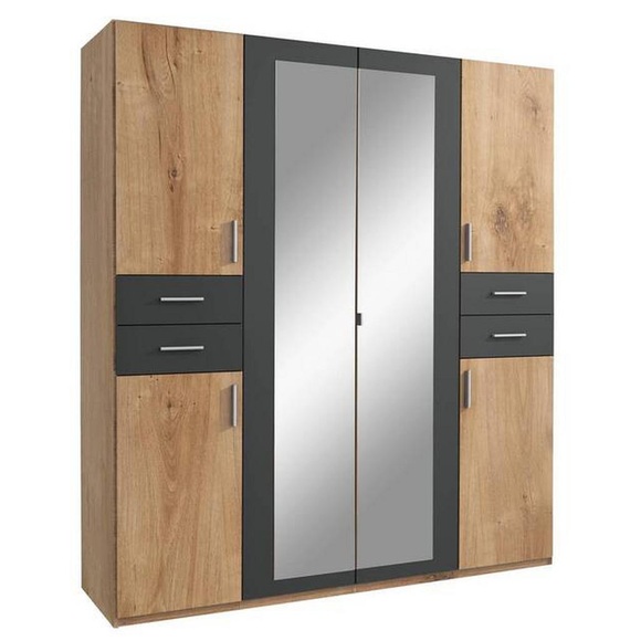 MID.YOU Kleiderschrank in graphitfarben, eichefarben , Vegas , Kunststoff , 5 Fächer , 180x208x58 cm , Dekorfolie,Dekorfolie,Nachbildung,Nachbildung , In verschiedenen Grössen erhältlich, in verschiedenen Holzdekoren erhältlich , 001787072504