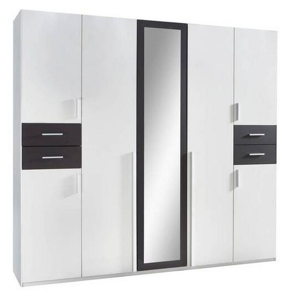 MID.YOU Kleiderschrank in graphitfarben, weiss , Vegas , Kunststoff , 6 Fächer , 225x208x58 cm , Dekorfolie,Dekorfolie,Nachbildung,Nachbildung , In verschiedenen Grössen erhältlich, in verschiedenen Holzdekoren erhältlich , 001787072506