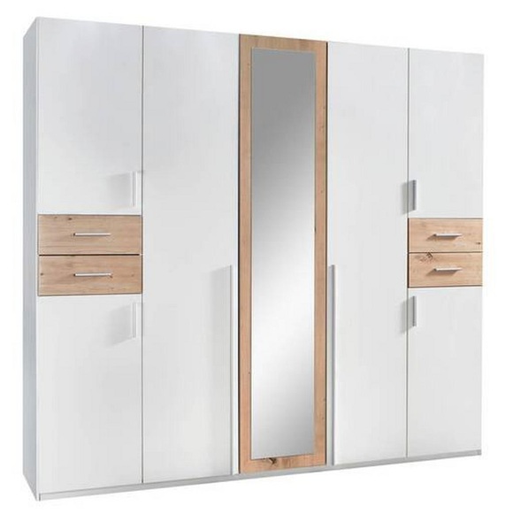 MID.YOU Kleiderschrank in weiss, eiche artisan , Vegas , Kunststoff , 6 Fächer , 225x208x58 cm , Dekorfolie,Dekorfolie,Nachbildung,Nachbildung , In verschiedenen Grössen erhältlich, in verschiedenen Holzdekoren erhältlich , 001787072507