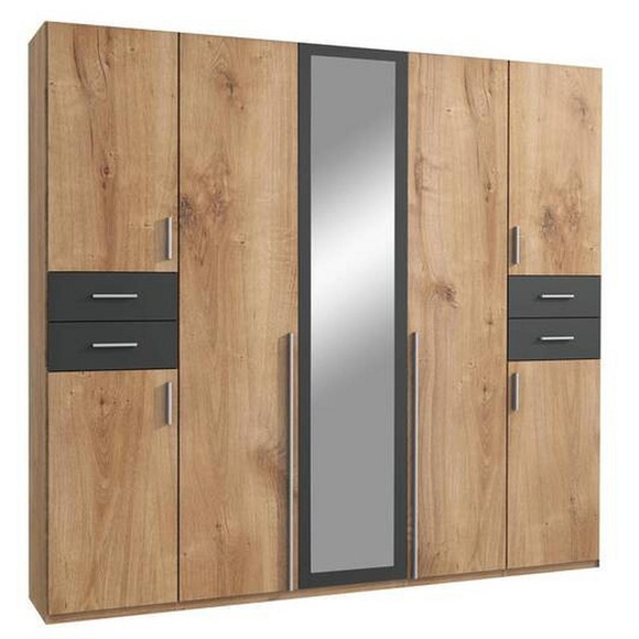 MID.YOU Kleiderschrank in graphitfarben, eichefarben , Vegas , Kunststoff , 6 Fächer , 225x208x58 cm , Dekorfolie,Dekorfolie,Nachbildung,Nachbildung , In verschiedenen Grössen erhältlich, in verschiedenen Holzdekoren erhältlich , 001787072508