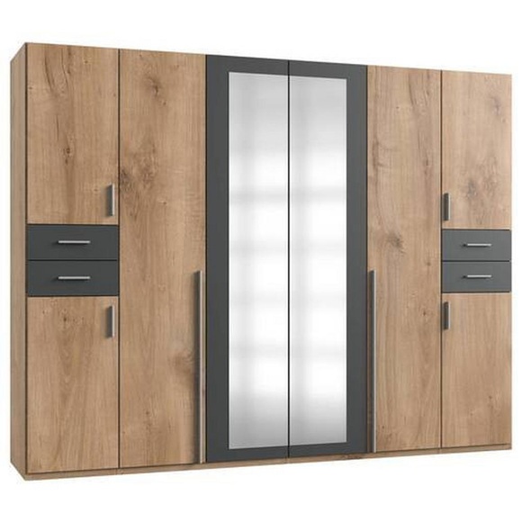 MID.YOU Kleiderschrank in graphitfarben, eichefarben , Vegas , Kunststoff , 6 Fächer , 270x208x58 cm , Dekorfolie,Dekorfolie,Nachbildung,Nachbildung , In verschiedenen Grössen erhältlich, in verschiedenen Holzdekoren erhältlich , 001787072512