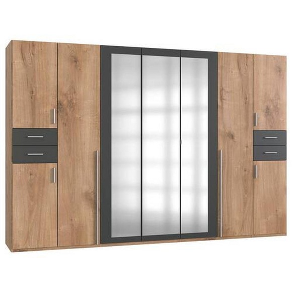 MID.YOU Kleiderschrank in graphitfarben, eichefarben , Vegas , Kunststoff , 7 Fächer , 313x208x58 cm , Dekorfolie,Dekorfolie,Nachbildung,Nachbildung , In verschiedenen Grössen erhältlich, in verschiedenen Holzdekoren erhältlich , 001787072516