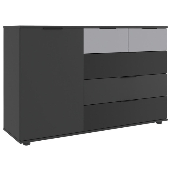 MID.YOU Kommode 130/83/41 cm , Monaco , Graphitfarben, Schwarz, Hellgrau , Glas, Holzwerkstoff , 130x83x41 cm , Dekorfolie,glänzend,Nachbildung , 001787085301