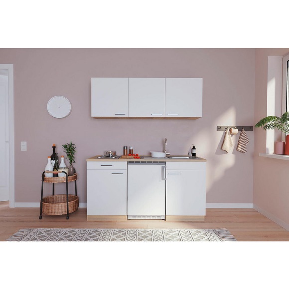 Respekta Miniküche 150 cm , Economy 150 , weiss, Eichefarben , Holzwerkstoff , 150 cm , Dekorfolie,Nachbildung , 001899001001